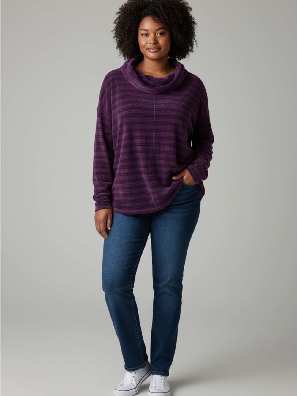 Talbots Plum Stripe Cowl Neck Sweater, Looks & Feels like Velvet, Stretch